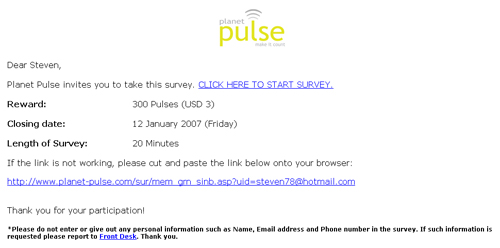 Sample of survey