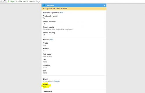 Twitter Mobile Settings